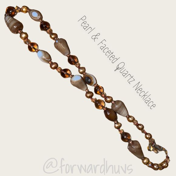 Pearl and Faceted Quartz Necklace - 925 Sterling Silver Clasp - Picture 9 of 14